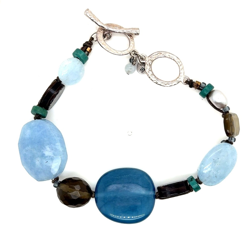 Silpada Retired Blue Watercolor Mixed Stone Beaded Toggle Bracelet 8-9"